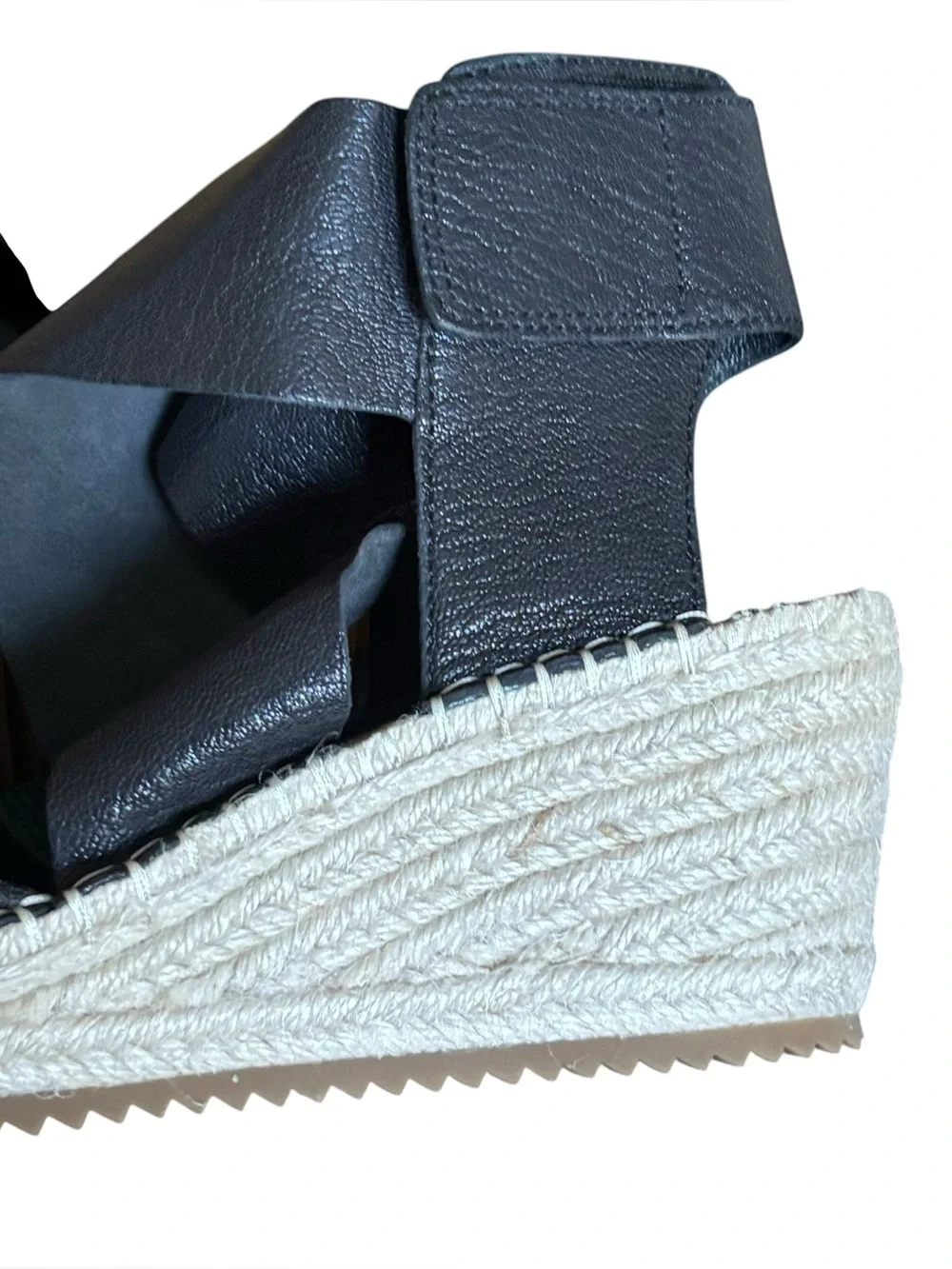 Eileen Fisher Willow Black Tumbled Leather Wedge Espadrille Sandals  Crisscross